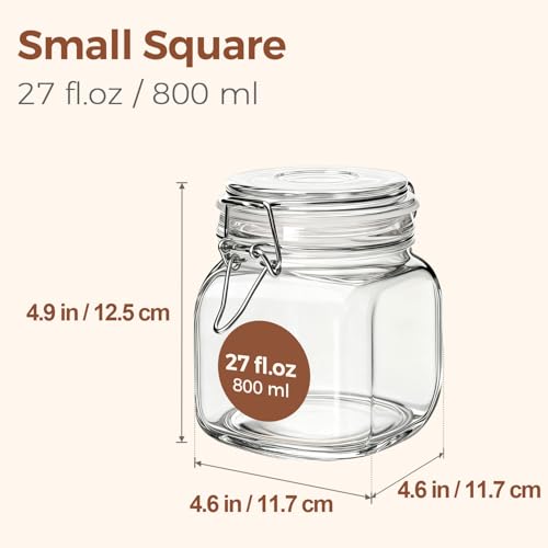 ComSaf Square Glass Pantry Jars with Airtight Lids 27 oz 6 Pack Spice Jar | Coffee sugar cookies, Snacks spices, Loose tea storage, Pantry organization, Kitchen cabinet storage, Countertop spice setup - size: 27oz*6