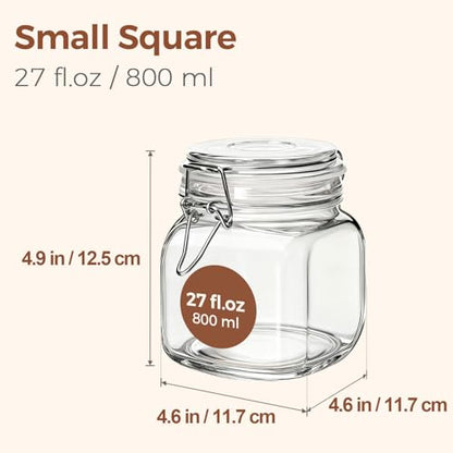 ComSaf 6-Pack 27oz Square Glass Pantry Canisters, Aesthetic Food Storage Jars for a Full Makeover, Modular Containers for Coffee, Sugar, Cookies, Snacks & Spices - size: 27oz*6