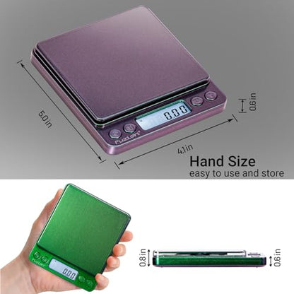 Fuzion Digital Scale .01 Gram Accuracy, 500g Mini Food Scales for Small Jewelry, Gold, Herb, Spice - Weight Gram and Oz - color: Ombré Purple-Green