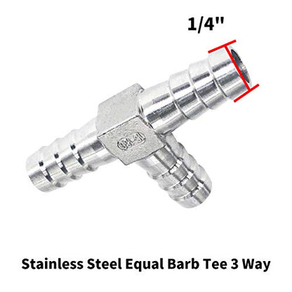 1/4" Tee Hose Barb Fitting Stainless Steel Equal Barb 3 Way T shaped Splitter Joint Connector Adapter Union Fitting for Fuel Gas Liquid Air(Thickened version-2Pcs) - size: 1/4 inch, style: 2 Pcs