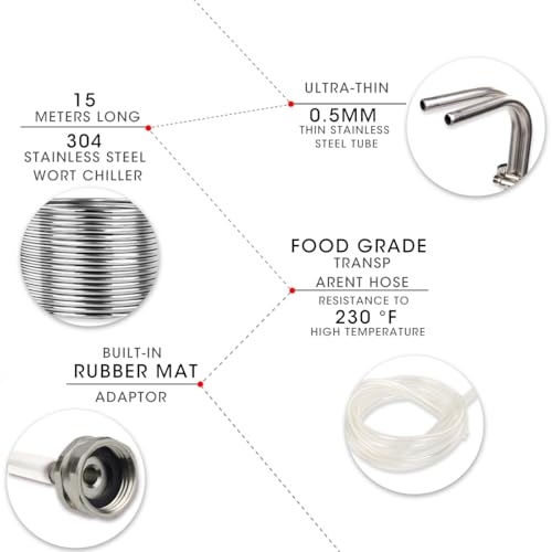 BACOENG 5/16" x 50Ft 304 Wort Chiller, Immerson Chiller, Stainless Steel Tubing Coil for Ice Bath Beer Brewing Tubing Coil, Water Cooler Equipment - size: 5/16" x 50Ft w/ Hose