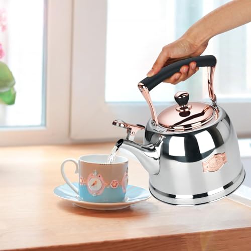 Tea Kettle Stainless Steel Teapot, Stainless Steel Teakettle for Stove Top with Heat Proof Ergonomic Handle 3.0 Quart - color: Gold, size: 3 Quarts