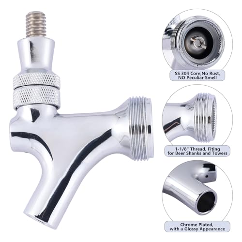 Draft Beer Faucet Beer Line Shank Kit Kegerator Parts Beer Tower Dispenser Replacement Set, Self-Closing Beer Tap 3/16” ID Beer Tubing 1/4" Keg Coupler Barb