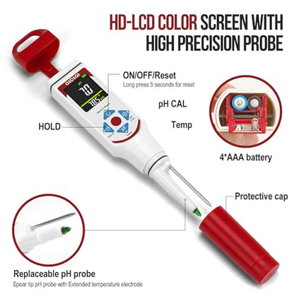 pH Tester for Food with pH Calibration Solution Kit pH Measurement for Sourdough Cheese