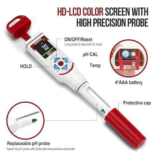 pH Meter for Food with pH Electrode Storage Solution Digital pH Tester with ATC for Fermentation Hot Sauce Cosmetics