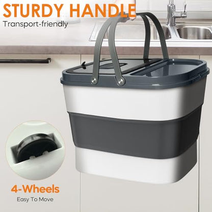 HOYTAMDAR 35lbs Dog Food Storage Container, Collapsible Dog Food Container, Wheels, Handle, Airtight Pet Food Storage Container, Scoop, 2L Small Dry Food Pail For Dog Cat Bird Food - color: Grey-35lbs
