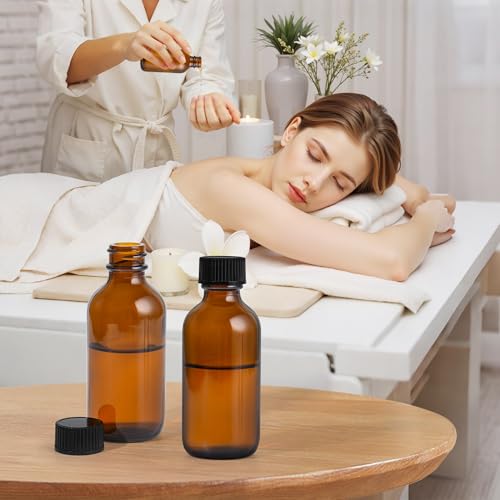 2 oz Small Glass Bottles with Lids Boston Round Shot Bottles for Health,Immunity, Ginger Juice, Essential Oils, Leak Proof Mini Travel Containers (Amber, 24Pack) - color: Amber, size: 2oz 24