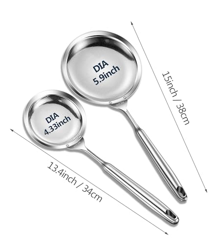 Ugotit Multi-functional Skimmers Spoon Strainer Set, DIA 4.3Inch & 5.9Inch | 304 Stainless Steel, Grease Separator, Strainers Fine Mesh Strainer For Foam, Cooking, Hot Pot, - color: Round Handle 4.3inch&5.9inch