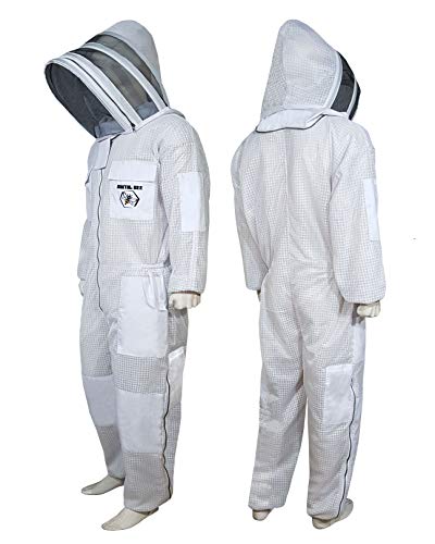 Brutul Bee 3 Layer Beekeeping Ultralight Ventilated Suit with Fencing Veil - color: White, size: Small