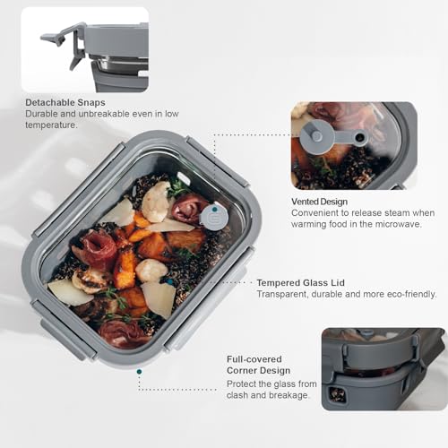 GENICOOK Glass Meal Prep Containers 5-Pack With Glass Lids & Steam Vent, 35 Oz / 4.4 Cups Leakproof Airtight Food Storage Containers, Borosilicate Glass, Microwave And Dishwasher Safe, Bpa-Free - color: Grand Five-Color