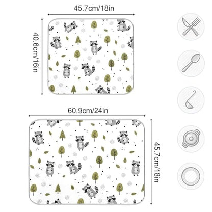 Raccoons Tree White Dish Drying Mat for Kitchen Counter Super Absorbent Draining Mat with Non-slip Backed Drainer Mat for Dish Cups Bowl Bottles Countertops Sinks Draining Racks