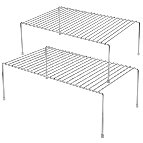 Kitchen Cabinet Shelf Organizer Set of 2, Medium (13 x 9.4 inch) Metal Wire Pantry Storage Shelves, Dish Plate Racks for Cabinets, Freezer, Counter, Cupboard Organizers and Storage, Chrome - color: Chrome