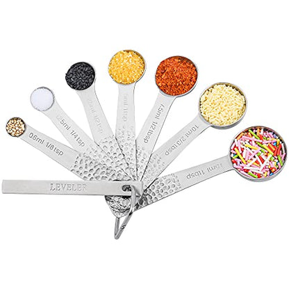 Measuring Cups and Spoons Set of 14, 18/8 Stainless Steel Measuring Cups Spoons Set, 6 Measure Cups and 7 Measure Spoons with Leveler - color: B: Siliver-cups+spoons