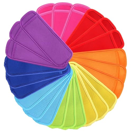 JANYUN 24 Pack Reusable Popsicle Bags Ice Pop Sleeves Antifreezing Sleeves | 8 Colors Reusable Neoprene Freeze Frozen Pops Holders Yogurt Treats Washable Insulator Sleeves Summer Party Favors Gifts - color: Assorted Color