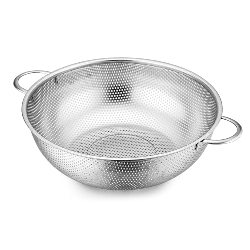 E-far 5-Quart Stainless Steel Colander, Micro-Perforated Metal Colander Strainer with Handle for Kitchen/Draining Pasta/Rinsing Vegetables Fruits, Heavy Duty & Dishwasher Safe - 11 Inches - size: 5 QT