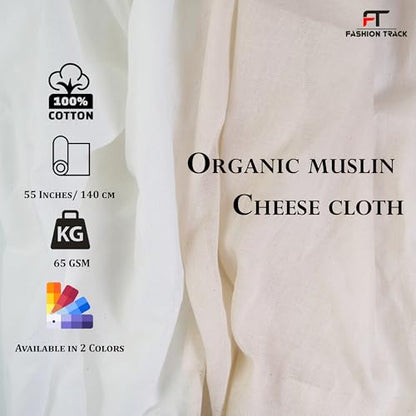 Fashion Track Cheese Cloths, Grade 90 (77 Sq. Feet) Hemmed Cheese Cloth Fabric Reusable Strainer 5 Yard, 100% Cotton White Cheesecloth for Straining, Kitchen and Cold Brew Coffee (62x196 Inch) - color: White, size: 5 Yard