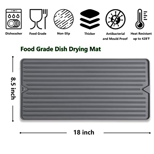 Dish Drying Mat, Elegant Drying Mat for Kitchen Counter, Multipurpose Durable Food Grade Silicone Mat, Non-slip Quick Water Releasing Drying Pad for Dish, 18 x 8.5 Inches Grey - size: 8.5" x 18"