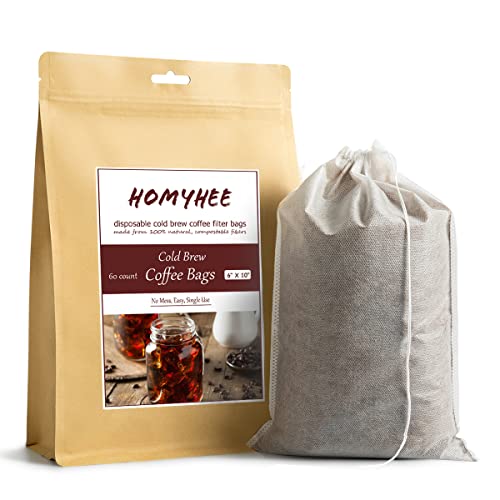 Cold Brew Coffee Bags 60 Count Disposable Fine Mesh Brewing Bags for Concentrate/Iced Coffee Maker, French/Cold Press Kit, Hot Tea in Mason Jar or Pitcher, 6 x 10 Inches - size: 60 Pack - 6" x 10"