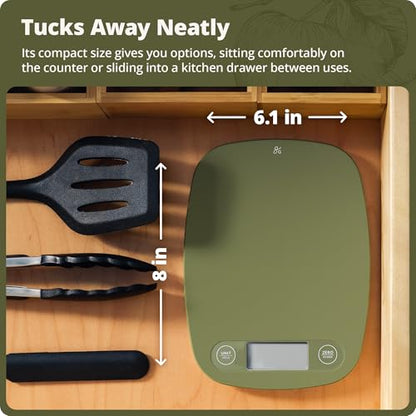 Greater Goods Food Scale – Digital Kitchen Scale, 1g Precision, Easy-Tare & Quick Conversion, Slim Compact Design, Durable & Portable | Ideal for Cooking, Baking & Meal Prep (Moss Green) - color: Moss Green
