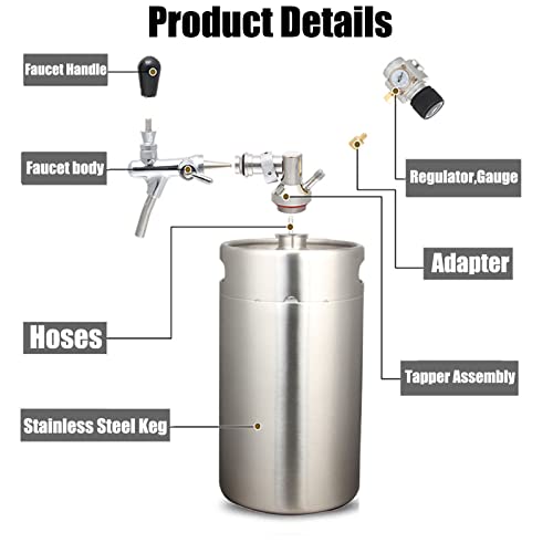 Portable Draft Keg System Stainless Steel Keg Mini Keg Draft System Stainless Steel Portable Mini Keg Dispenser Pressure Regulator Craft Beer Draft Home Brew,8L