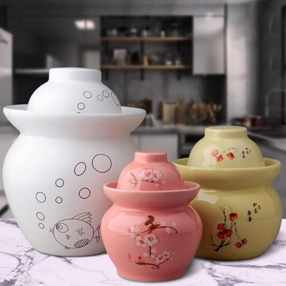 Traditional Chinese Hand Painted Porcelain Fermentation Crock With Water Seal Lid, Ceramic Pickling Jar, 1 Pcs(Blue,1.5kg) - color: Blue, size: 1.5kg