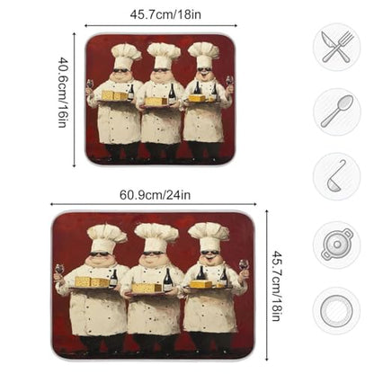 Chefs Cheese Wine Red Dish Drying Mat for Kitchen Counter with Absorbent Quick Dry Slip Resistant Dish Drying Pad for Sink Draining Racks Coffee Bar, 16 x 18 Inches