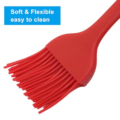 Hitefu 2 Pcs Silicone Pastry Brushes, Heat-proof Oil Cooking Brush with Soft Bristles for Basting, BBQ, Grill, Baking, Kitchen (Black + Red)