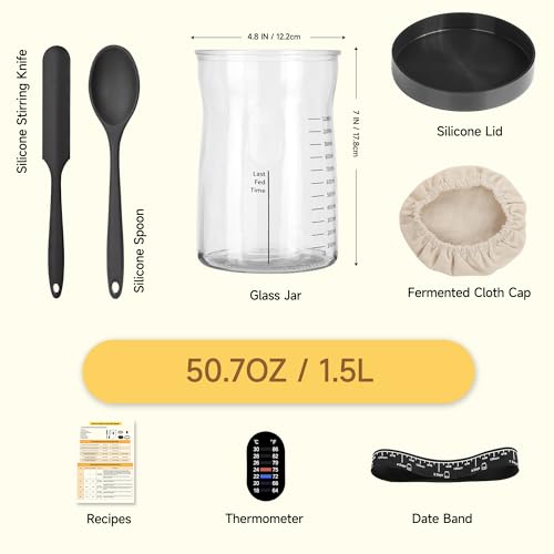Coco Bird Bread Proofing Box with Window & 50oz Sourdough Starter Kit - Precise Temp Control (55-133°F) Fermentation Station with Large Glass Jar, Professional Sourdough Making Kit