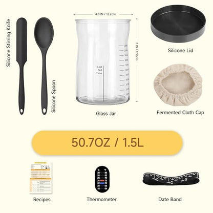 Coco Bird Bread Proofing Box with Window & 50oz Sourdough Starter Kit - Precise Temp Control (55-133°F) Fermentation Station with Large Glass Jar, Professional Sourdough Making Kit