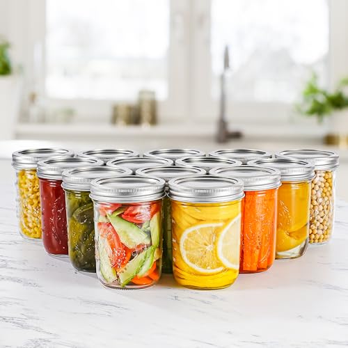 Miuyhji Mason Jars 16 oz with Lids, 9 Pcs Wide Mouth Glass Canning Jars with Airtight Lids and Bands, Overnight Oats Containers for Pickling, Freezing, Preserving, Meal Prep, Jar Décor - size: 16 oz-9Pcs (Clear)