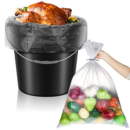 Teling 50 Pack 5 Gallon Bucket Liner Bags Clear Ice Bucket Liners Turkey Brine Disposable Marinating Container Bag for Storage Food, Leak Proof，20 x 28 Inches(3 Mil) - size: 3 Mil