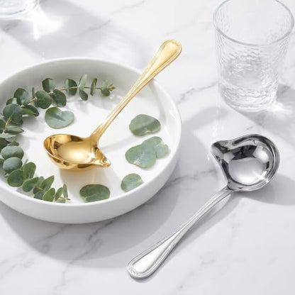 2 Pieces Stainless Steel Gravy Drizzle Spoon Small Ladles for Serving Sauce Saucier Spoon 1 Ounce for Sauce Soup with Pouring Spout Gold and Silver