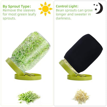 Sprouting Jar Sprouting Kit Sprouts Growing Kit with Mason Jar, Stainless Sprout Lids, Blackout Sleeves, Drain Tray Seed Sprouter Set for Bean, Broccoli, Alfalfa