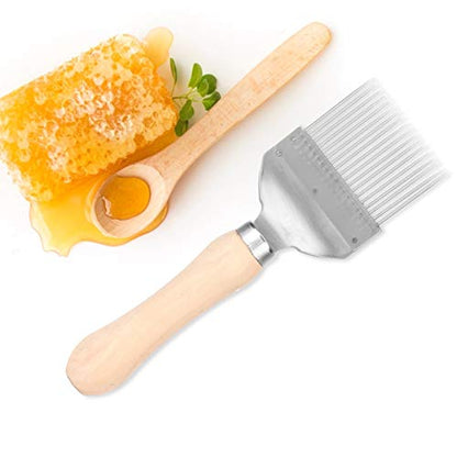 2pcs Bee Keeping Uncapping Fork, Stainless Steel Honey Comb Uncapping Fork Honeycomb Honey Scraper Wooden Handle Beekeeping Beekeeper Equipment Tool with 18 Tines for Beekeeping