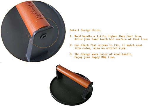 Firsgrill 2-Pack Burger Press 7.08" Round,Heavy-Duty Cast Iron Smash Burger Press Meat Steak with Wood Handle for Blackstone Camp Chef Pitboss Weber Griddle Grills (2 Round) - size: 2 Round
