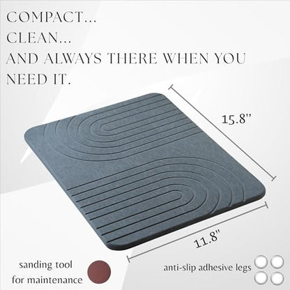 LIFSEZY- Stone Dish Drying Mat For Kitchen Counter, Super Absorbant Fast Drying Diatomaceous Earth Dish Drying mat, non slip, heat resistant, Gray, 15.3"" x 11.8''., sdm001 - size: 15.8" x 11.8"