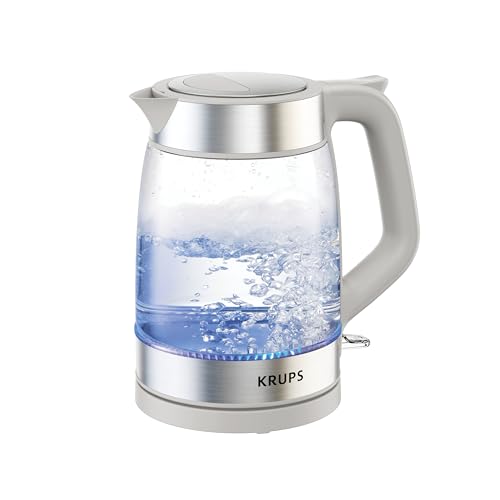 KRUPS Electric Kettle, 1.8-Qt (1.7L) Tea Kettle, 1500W with LED indicator, Hot Water Boiler, Auto Shut-off, Rapid 80-Second Cup Boiling, Safe Boil-dry Protection, Water Heater, Glass Carafe, Grey - style: Glass Kettle