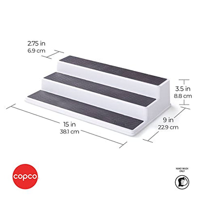 Copco 2555-0188 Non-Skid 3-Tier Spice Pantry Kitchen Cabinet Organizer, 15-Inch, White/Gray (Pack of 2) - size: 15-Inch (Pack of 2)