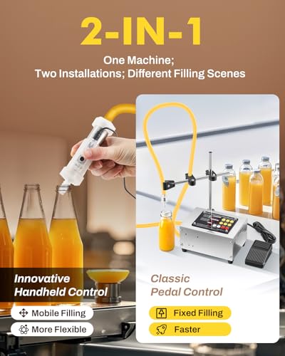 Liquid Filling Machine 1-100 Fl Oz Bottle Filler Machine with Handheld Control Switch Intelligent Control Ports Diaphragm Pump Digital Control for Wine, Essence, Glass Detergent