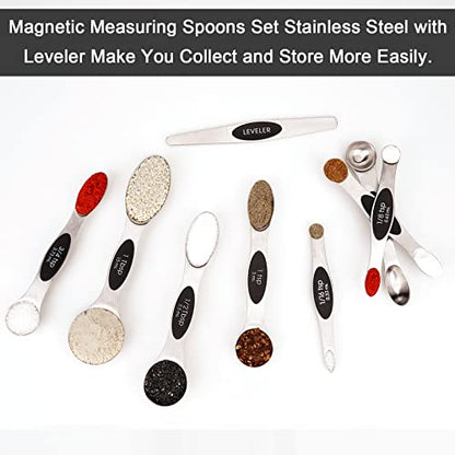 Aovchei 9 PCS Magnetic Measuring Spoons Set, Dual Sided, Stainless Steel Small Tablespoon, Teaspoons, Fits in Spice Jars, for Dry and Liquid, Black - size: 9pcs-black
