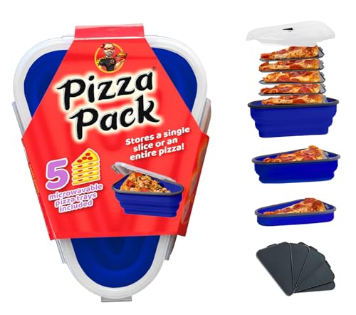 The Perfect Pizza Pack™ - Reusable Pizza Storage Container with 5 Microwavable Serving Trays - BPA-Free Adjustable Pizza Slice Container to Organize & Save Space, Blue - color: Blue, size: 1 Pack