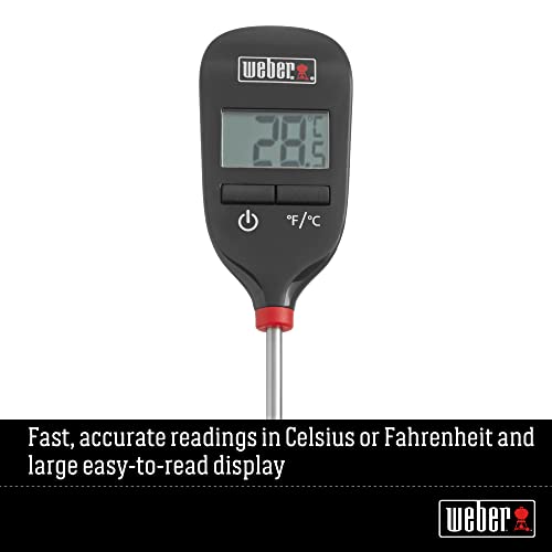 Weber Instant‑Read Thermometer Probe, Black/Silver – Fast Digital Grill & Kitchen Thermometer with 15‑Second Readout, Auto Shutoff & Fahrenheit/Celsius Options - Grill Accessory | Quick & Precise Temperature Measurement in °C and °F, Accurate in 15 Second