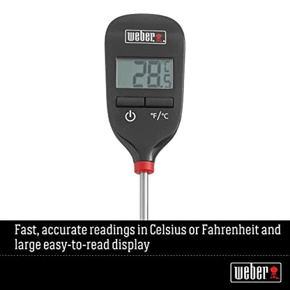 Weber Instant‑Read Thermometer Probe, Black/Silver – Fast Digital Grill & Kitchen Thermometer with 15‑Second Readout, Auto Shutoff & Fahrenheit/Celsius Options - Grill Accessory | Quick & Precise Temperature Measurement in °C and °F, Accurate in 15 Second