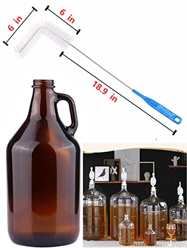 Carboy Brush, Cleaning 2 Piece 30 inch Nylon Brushes, and Stainless Steel Extended Handle Water Bottle Brushes for 3 5 6 6.5 Gallon Glass Jugs Fermenters L-Bend Wire DHUAYT47665