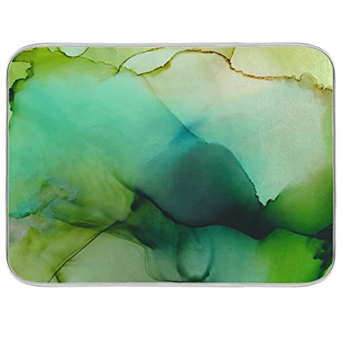 Absorbent Dish Drying Mat for Kitchen Counter - Green Watercolor Microfiber Drying Pad, Reversible Drainer Mats for Countertop, Medium 16 x 18 inch - color: 28 Green Watercolor, size: M
