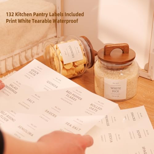 4 Pack Glass Pantry Storage Containers with 132 Pantry Labels - 37 FL OZ Kitchen Glass Canisters with Bamboo Airtight Lids - Farmhouse Glass Pantry Jars for Cookie, Rice, Pasta, Cereal, Bath Salt - size: 37OZ-4PACK