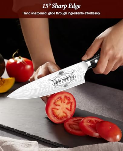 MOSFiATA Gifts for Him Her Men Women Husband, Christmas Xmas Stocking Stuffers, Birthday Gifts ideas for Him Her, 8 inch Pro German Chef Knife, Kitchen Knife Gift Set - style: Christmas chef knife