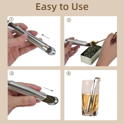 CEYAZYE 3PCS Stainless Steel Tea Infuser Set for Loose Leaf Tea | Elegant Spoon and Cleaning Brush, Perfect Fine Mesh Strainer, Metal Diffuser, Pipe Tea Steeper for Loose Tea, Coffee, Spices