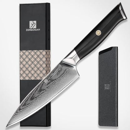 Utility Knife,5.5inch Damascus knife,67-Layer High Carbon Stainless Steel Kitchen Knife,Professiona Sharp Cutting Knives with Black Ergonomic G10 Handle,Gift Box for Home and Kitchen Birthday Gift - style: 13C pro Utility Knife(Black)