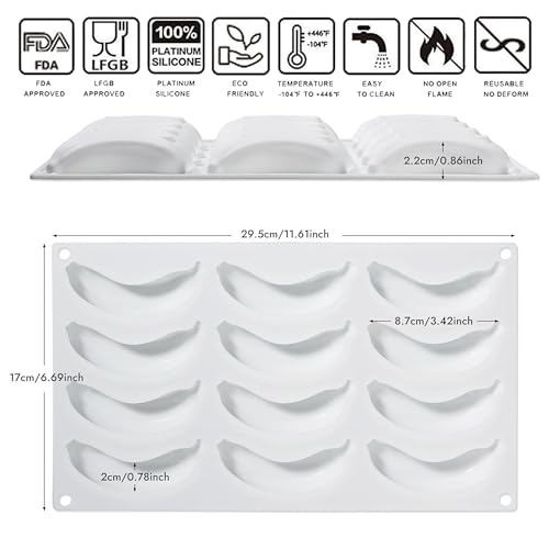 OCPO KITCHEN 3D Banana Shape Silicone Molds for Baking Mousse Cake, 3D Silicone Baking Mold for Candy Pastry Chocolate Truffle Cupcake Jelly Cookie Pudding Cake Decoration Mold, 12-Cavity - style: Banana (12-Cavity)